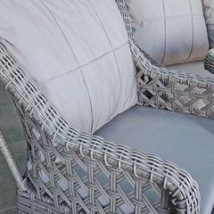 Rattan Balkon Bahçe Teras Oturma Grubu Camlı Masa 3+1+1 ve 2 Açık Gri