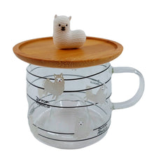 2 Adet Bambu Kapaklı Borosilkat Cam Mug Kupa