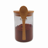 Ahşap Kapaklı Vakumlu Kaşıklı Cam Kavanoz 450ml 8.5x12 cm