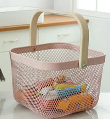 Ahşap Saplı Metal 24x19 Cm Sepet Pembe