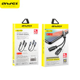 Awei 2 si 1 Arada Şarj Ses Kablosu Siyah