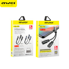 Awei 2 si 1 Arada Şarj Ses Kablosu Siyah