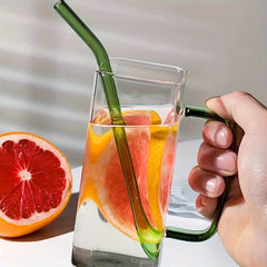 Borosilkat Cam 380 ML Pipetli Bambu Kapaklı Meşrubat Bardağı Yeşil