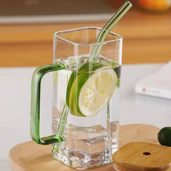 Borosilkat Cam 380 ML Pipetli Bambu Kapaklı Meşrubat Bardağı Yeşil
