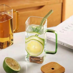 Borosilkat Cam 380 ML Pipetli Bambu Kapaklı Meşrubat Bardağı Yeşil