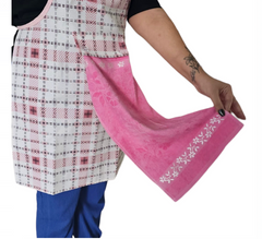 Büşra Kadife Havlulu Mutfak Önlüğü Pembe