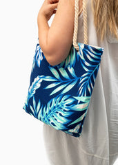 Tropikal Yapraklı Plaj Çantası Mavi