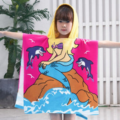 Yunuslu Deniz Kızı Desenli Panço Havlu Mavi Kuyruklu 60x60 cm