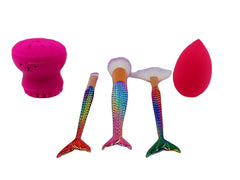 Denizkızı Makyaj Fırça Seti ve Temizleme Fırçası Fuşya