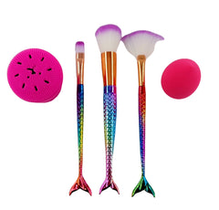 Denizkızı Makyaj Fırça Seti ve Temizleme Fırçası Fuşya