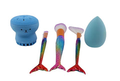 Denizkızı Makyaj Fırça Seti ve Temizleme Fırçası Mavi