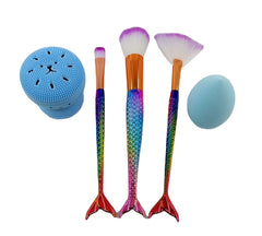 Denizkızı Makyaj Fırça Seti ve Temizleme Fırçası Mavi