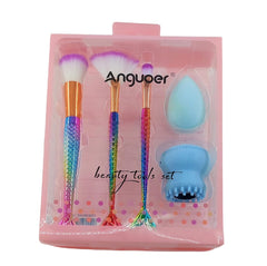 Denizkızı Makyaj Fırça Seti ve Temizleme Fırçası Mavi