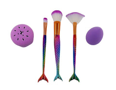 Denizkızı Makyaj Fırça Seti ve Temizleme Fırçası Mor