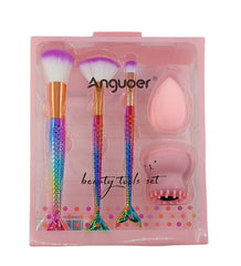 Denizkızı Makyaj Fırça Seti ve Temizleme Fırçası Pembe