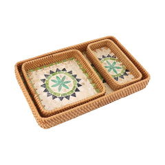 Sedefli Üçlü Rattan Tepsi