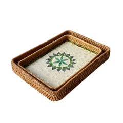 Mother-of-Pearl Patterned Double Rattan Tray