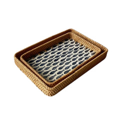 Fish Patterned Double Rattan Tray