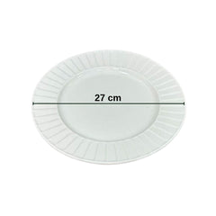Embossed Striped Porcelain Dinner Serving Plate 27 cm White