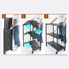 Katlanabilir Tekerlekli 3 Katlı Metal Düzenleyici Raf Siyah