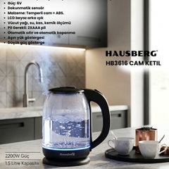 Hausberg 1.5 Litre Cam Kettle Su Isıtıcı