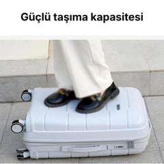 3'lü Sert Yüzeyli 360° Tekerlekli Şifreli Açık Gri Bavul Valiz Seti