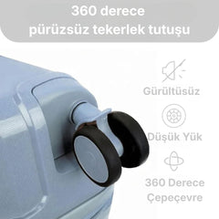 3'lü Sert Yüzeyli 360° Tekerlekli Şifreli Madrid Mavisi Bavul Valiz Seti