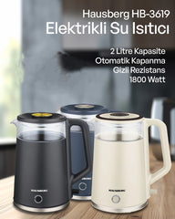 Hausberg Gizli Rezistanslı 2 Litre Elektrikli Su Isıtıcısı Kettle Lacivert
