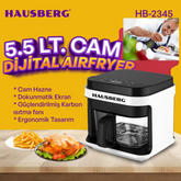 Hausberg 5.5 Lt Dijital Cam Hazneli Airfryer Yağsız Fritöz