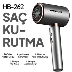 Hausberg Aşırı Isınma Korumalı Saç Kurutma Makinesi Gri
