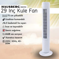 Hausberg Uzaktan Kumandalı 60 W Kule Fan Beyaz