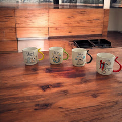 Dört Adet Renkli Saplı Yazılı 400 ml Kupa Mug