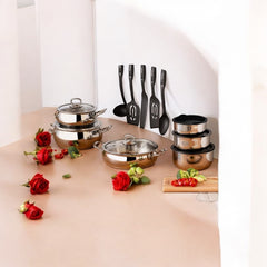 Emsan Karıştır Pişir Sakla 17 Parça Servis Gereçli Çelik Tencere Seti