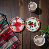 Yeni Yıl Temalı Dörtlü Tabak Seti Kırmızı
