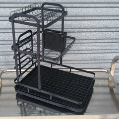 3 Katlı Bulaşık Rafı Düzenleyici Bulaşık Kurutma Rafı Siyah