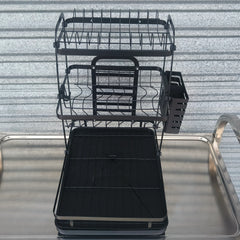 3 Katlı Bulaşık Rafı Düzenleyici Bulaşık Kurutma Rafı Siyah