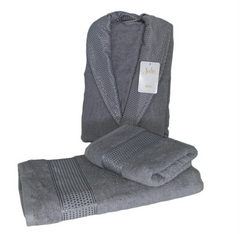 Julie Darla 3 Parça Tekli Bornoz Seti Gri