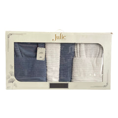 Julie Mila 6 Parça Aile Banyo Bornoz Seti Mavi Beyaz