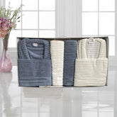 Julie Mila 6 Parça Aile Banyo Bornoz Seti Mavi Beyaz