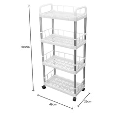 4 Katlı Çok Amaçlı Tekerlekli Beyaz Raf
