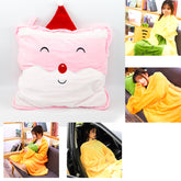 Katlayınca Yastık Açınca Kollu Giyilebilir Çocuk Battaniyesi 100x160 cm Pembe Noel Baba