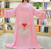 Katlayınca Yastık Açınca Kollu Giyilebilir Çocuk Battaniyesi 100x160 cm Pembe Noel Baba