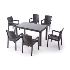 Heniver Vektör 6 Kişilik Camlı 90x150 cm Oturma Grubu Seti Kahve