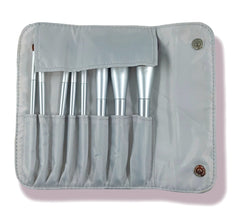 Deri Cüzdanlı Yüksek Kalite Makyaj Fırça Seti 8 Parça Gri