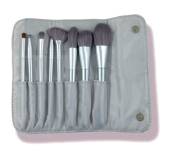 Deri Cüzdanlı Yüksek Kalite Makyaj Fırça Seti 8 Parça Gri