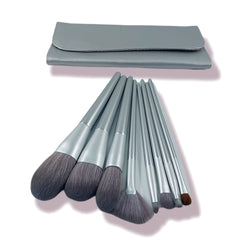 Deri Cüzdanlı Yüksek Kalite Makyaj Fırça Seti 8 Parça Gri