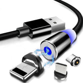 Mıknatıslı Işıklı Type-c Micro USB Lightning 3 Uçlu Kablo 1 m