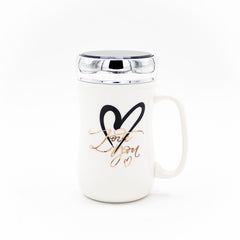 Yazılı Ayna Kapaklı Seramik Mug Kupa