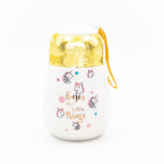 Seramik Enjoy the Little Things Yazılı Desenli Gold Kapaklı Termos Bardak