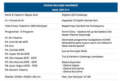 Ocean A++ 9 Program Bulaşık Makinesi Beyaz